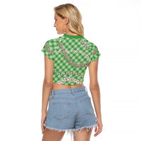 Green Aloha Hawaii Shell Lei Raglan Cropped T Shirt Palaka Hebrew Cone Honey Cowrie Elegant Curves LT14 - Polynesian Pride