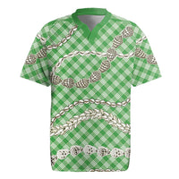 Green Aloha Hawaii Shell Lei Rugby Jersey Palaka Hebrew Cone Honey Cowrie Elegant Curves LT14 Green - Polynesian Pride