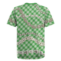 Green Aloha Hawaii Shell Lei Rugby Jersey Palaka Hebrew Cone Honey Cowrie Elegant Curves LT14 - Polynesian Pride
