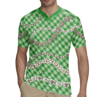 Green Aloha Hawaii Shell Lei Rugby Jersey Palaka Hebrew Cone Honey Cowrie Elegant Curves LT14 - Polynesian Pride
