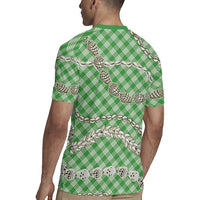 Green Aloha Hawaii Shell Lei Rugby Jersey Palaka Hebrew Cone Honey Cowrie Elegant Curves LT14 - Polynesian Pride
