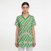 Green Aloha Hawaii Shell Lei Scrub Top Palaka Hebrew Cone Honey Cowrie Elegant Curves - Polynesian Pride