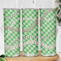 Green Aloha Hawaii Shell Lei Skinny Tumbler Palaka Hebrew Cone Honey Cowrie Elegant Curves - Polynesian Pride