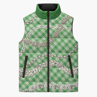 Green Aloha Hawaii Shell Lei Sleeveless Puffer Jacket Palaka Hebrew Cone Honey Cowrie Elegant Curves - Polynesian Pride