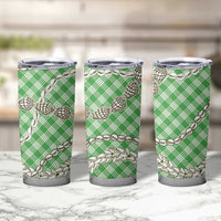 Green Aloha Hawaii Shell Lei Tumbler Cup Palaka Hebrew Cone Honey Cowrie Elegant Curves - Polynesian Pride