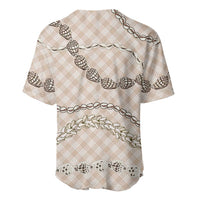 Beige Aloha Hawaii Shell Lei Baseball Jersey Palaka Hebrew Cone Honey Cowrie Elegant Curves LT14 - Polynesian Pride