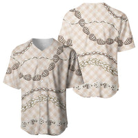 Beige Aloha Hawaii Shell Lei Baseball Jersey Palaka Hebrew Cone Honey Cowrie Elegant Curves LT14 - Polynesian Pride