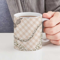 Beige Aloha Hawaii Shell Lei Ceramic Mug Palaka Hebrew Cone Honey Cowrie Elegant Curves - Polynesian Pride