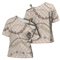 Beige Aloha Hawaii Shell Lei Cross Shoulder Shirt Palaka Hebrew Cone Honey Cowrie Elegant Curves LT14 - Polynesian Pride