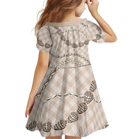 Beige Aloha Hawaii Shell Lei Family Matching Off The Shoulder Long Sleeve Dress and Hawaiian Shirt Palaka Hebrew Cone Honey Cowrie Elegant Curves - Polynesian Pride