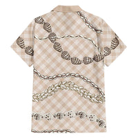 Beige Aloha Hawaii Shell Lei Family Matching Off Shoulder Maxi Dress and Hawaiian Shirt Palaka Hebrew Cone Honey Cowrie Elegant Curves - Polynesian Pride