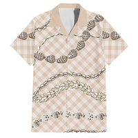Beige Aloha Hawaii Shell Lei Family Matching Short Sleeve Bodycon Dress and Hawaiian Shirt Palaka Hebrew Cone Honey Cowrie Elegant Curves - Polynesian Pride