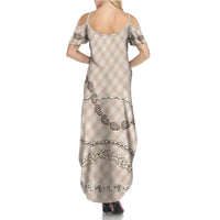 Beige Aloha Hawaii Shell Lei Family Matching Summer Maxi Dress and Hawaiian Shirt Palaka Hebrew Cone Honey Cowrie Elegant Curves - Polynesian Pride