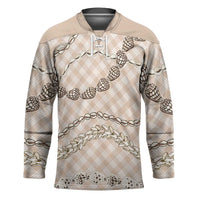 Beige Aloha Hawaii Shell Lei Hockey Jersey Palaka Hebrew Cone Honey Cowrie Elegant Curves LT14 Unisex Beige - Polynesian Pride