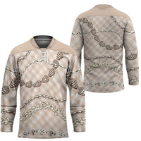 Beige Aloha Hawaii Shell Lei Hockey Jersey Palaka Hebrew Cone Honey Cowrie Elegant Curves LT14 - Polynesian Pride