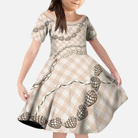 Beige Aloha Hawaii Shell Lei Kid Short Sleeve Dress Palaka Hebrew Cone Honey Cowrie Elegant Curves LT14 KID Beige - Polynesian Pride