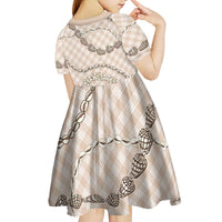 Beige Aloha Hawaii Shell Lei Kid Short Sleeve Dress Palaka Hebrew Cone Honey Cowrie Elegant Curves LT14 - Polynesian Pride