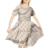 Beige Aloha Hawaii Shell Lei Kid Short Sleeve Dress Palaka Hebrew Cone Honey Cowrie Elegant Curves LT14 - Polynesian Pride