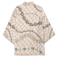 Beige Aloha Hawaii Shell Lei Kimono Palaka Hebrew Cone Honey Cowrie Elegant Curves - Polynesian Pride