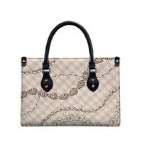 Beige Aloha Hawaii Shell Lei Leather Bag Palaka Hebrew Cone Honey Cowrie Elegant Curves - Polynesian Pride