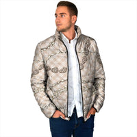 Beige Aloha Hawaii Shell Lei Padded Jacket Palaka Hebrew Cone Honey Cowrie Elegant Curves - Polynesian Pride