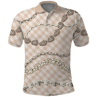 Beige Aloha Hawaii Shell Lei Polo Shirt Palaka Hebrew Cone Honey Cowrie Elegant Curves LT14 Beige - Polynesian Pride