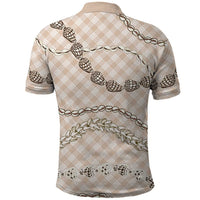 Beige Aloha Hawaii Shell Lei Polo Shirt Palaka Hebrew Cone Honey Cowrie Elegant Curves - Polynesian Pride