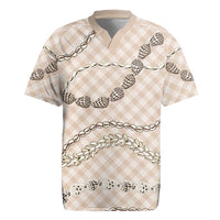 Beige Aloha Hawaii Shell Lei Rugby Jersey Palaka Hebrew Cone Honey Cowrie Elegant Curves - Polynesian Pride
