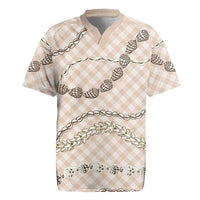 Beige Aloha Hawaii Shell Lei Rugby Jersey Palaka Hebrew Cone Honey Cowrie Elegant Curves LT14 Beige - Polynesian Pride