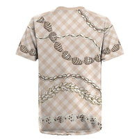 Beige Aloha Hawaii Shell Lei Rugby Jersey Palaka Hebrew Cone Honey Cowrie Elegant Curves LT14 - Polynesian Pride