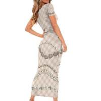 Beige Aloha Hawaii Shell Lei Short Sleeve Bodycon Dress Palaka Hebrew Cone Honey Cowrie Elegant Curves LT14 - Polynesian Pride