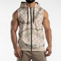 Beige Aloha Hawaii Shell Lei Sleeveless Zip Hoodie Palaka Hebrew Cone Honey Cowrie Elegant Curves LT14 - Polynesian Pride
