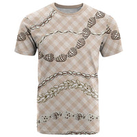 Beige Aloha Hawaii Shell Lei T Shirt Palaka Hebrew Cone Honey Cowrie Elegant Curves LT14 Beige - Polynesian Pride