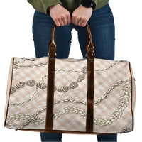 Beige Aloha Hawaii Shell Lei Travel Bag Palaka Hebrew Cone Honey Cowrie Elegant Curves - Polynesian Pride