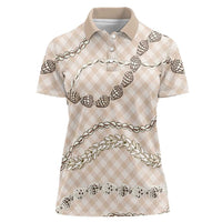 Beige Aloha Hawaii Shell Lei Women Polo Shirt Palaka Hebrew Cone Honey Cowrie Elegant Curves LT14 Female Beige - Polynesian Pride