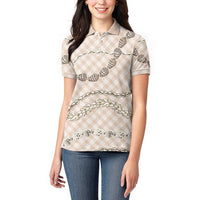 Beige Aloha Hawaii Shell Lei Women Polo Shirt Palaka Hebrew Cone Honey Cowrie Elegant Curves LT14 - Polynesian Pride