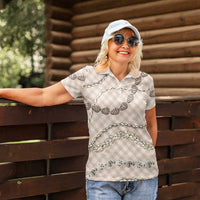 Beige Aloha Hawaii Shell Lei Women Polo Shirt Palaka Hebrew Cone Honey Cowrie Elegant Curves LT14 - Polynesian Pride