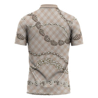 Beige Aloha Hawaii Shell Lei Zipper Polo Shirt Palaka Hebrew Cone Honey Cowrie Elegant Curves LT14 - Polynesian Pride