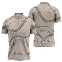 Beige Aloha Hawaii Shell Lei Zipper Polo Shirt Palaka Hebrew Cone Honey Cowrie Elegant Curves LT14 - Polynesian Pride