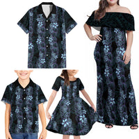 Purple Paradise Hawaii Shell Lei Family Matching Off Shoulder Maxi Dress and Hawaiian Shirt Hawaiian Sunrise Shell Hebrew Cone Plumeria - Polynesian Pride