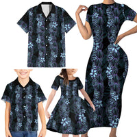 Purple Paradise Hawaii Shell Lei Family Matching Short Sleeve Bodycon Dress and Hawaiian Shirt Hawaiian Sunrise Shell Hebrew Cone Plumeria - Polynesian Pride