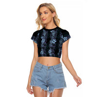 Purple Paradise Hawaii Shell Lei Raglan Cropped T Shirt Hawaiian Sunrise Shell Hebrew Cone Plumeria LT14 Female Purple - Polynesian Pride