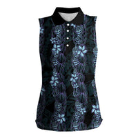 Purple Paradise Hawaii Shell Lei Women Sleeveless Polo Shirt Hawaiian Sunrise Shell Hebrew Cone Plumeria - Polynesian Pride