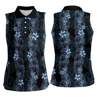 Purple Paradise Hawaii Shell Lei Women Sleeveless Polo Shirt Hawaiian Sunrise Shell Hebrew Cone Plumeria - Polynesian Pride