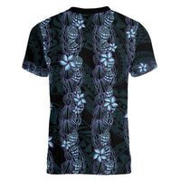 Purple Paradise Hawaii Shell Lei Women V-Neck T-Shirt Hawaiian Sunrise Shell Hebrew Cone Plumeria LT14 - Polynesian Pride