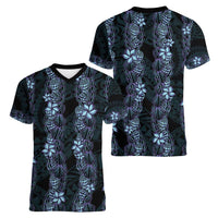 Purple Paradise Hawaii Shell Lei Women V-Neck T-Shirt Hawaiian Sunrise Shell Hebrew Cone Plumeria LT14 - Polynesian Pride