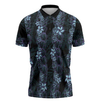 Purple Paradise Hawaii Shell Lei Zipper Polo Shirt Hawaiian Sunrise Shell Hebrew Cone Plumeria - Polynesian Pride