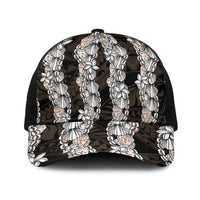 Black and Beige Hawaii Shell Lei Baseball Net Cap Hawaiian Sunrise Shell Hebrew Cone Plumeria LT14 One Size Black Black - Polynesian Pride