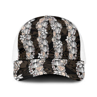 Black and Beige Hawaii Shell Lei Baseball Net Cap Hawaiian Sunrise Shell Hebrew Cone Plumeria LT14 One Size White Black - Polynesian Pride