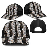 Black and Beige Hawaii Shell Lei Baseball Net Cap Hawaiian Sunrise Shell Hebrew Cone Plumeria LT14 - Polynesian Pride